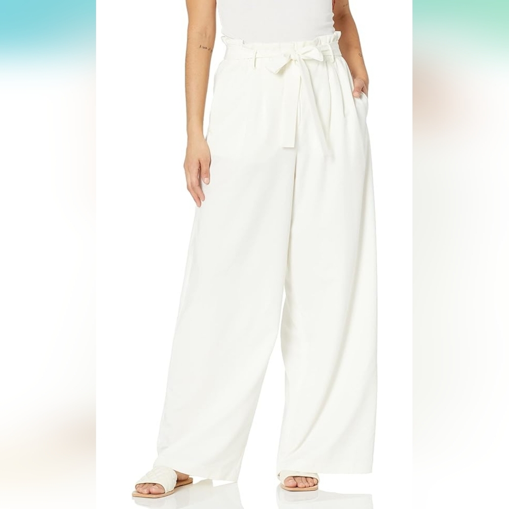 BCBG MazAzria White Wide Leg Dress Pants with White Fabric Belt Size Ext… - Picture 5 of 10